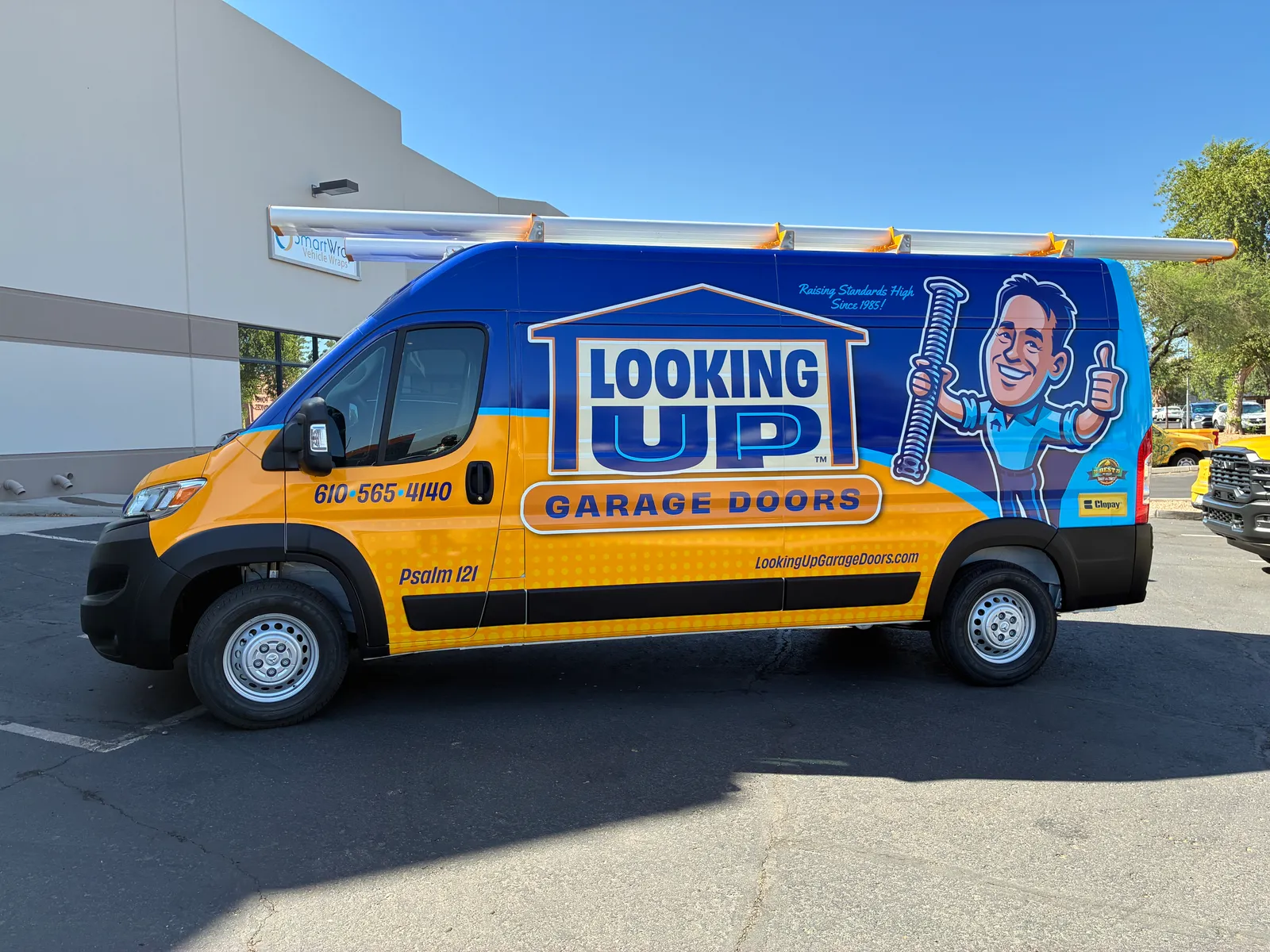 Looking Up Garage Doors Van - Van wrap